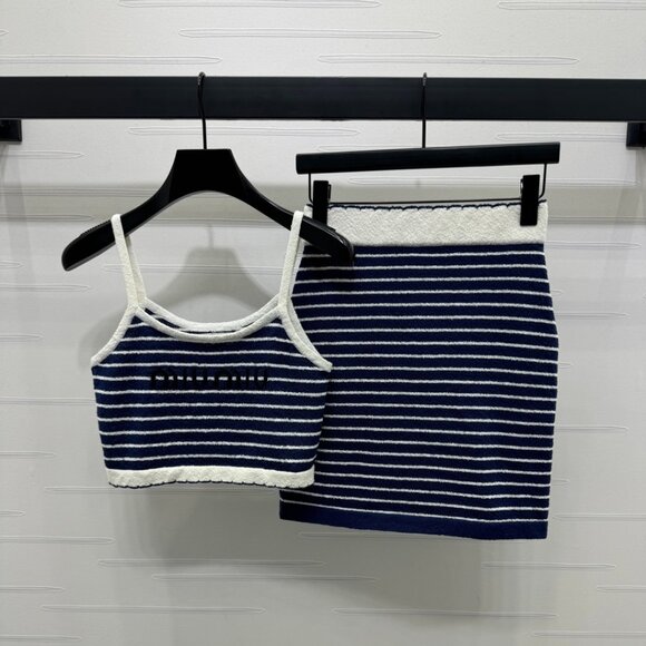 Miu Miu striped knitted suspender skirt set